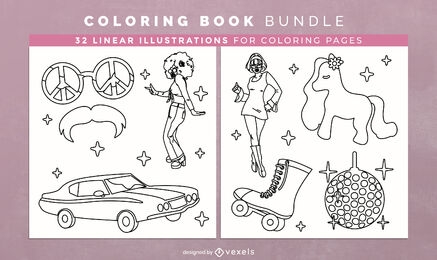 Disco retro coloring book pages design