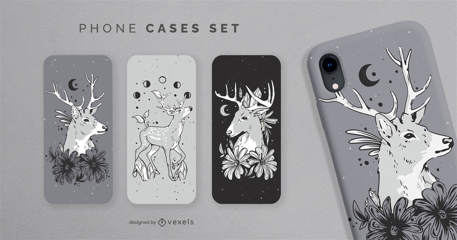 Mystical deer animal phone case set