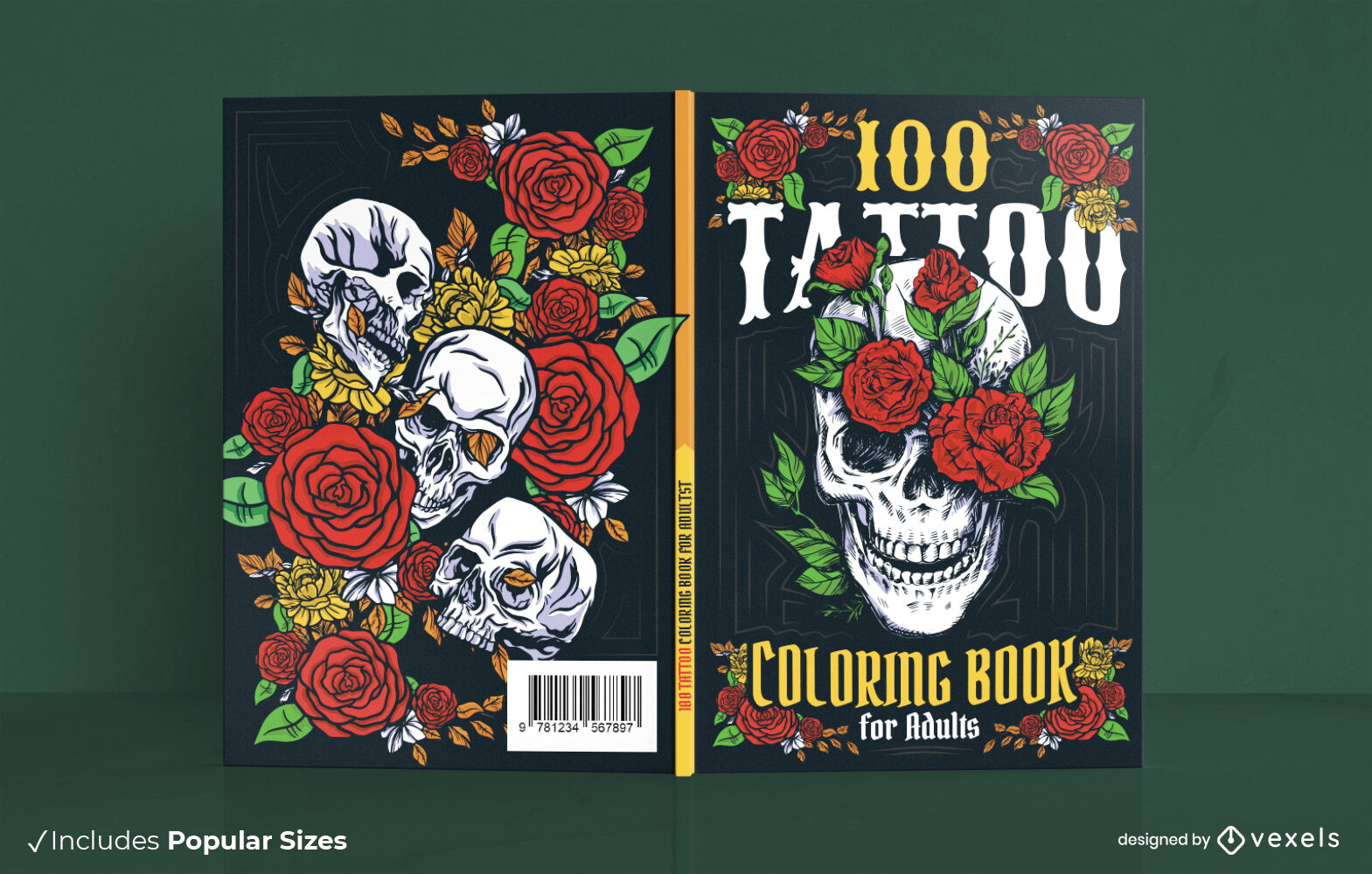 Design da capa do livro para colorir adulto com tatuagem