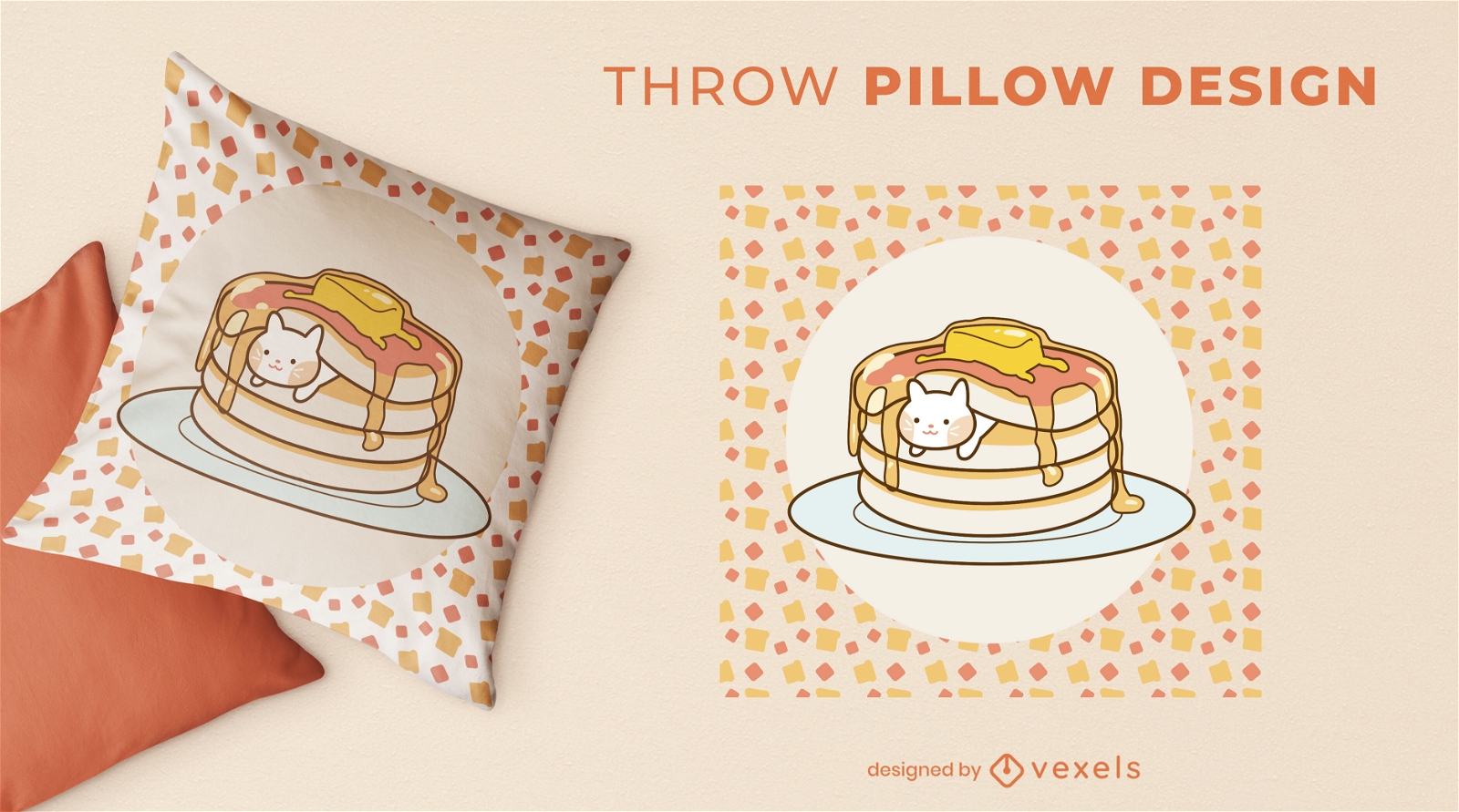 Cute cat in pancake throw pillow design