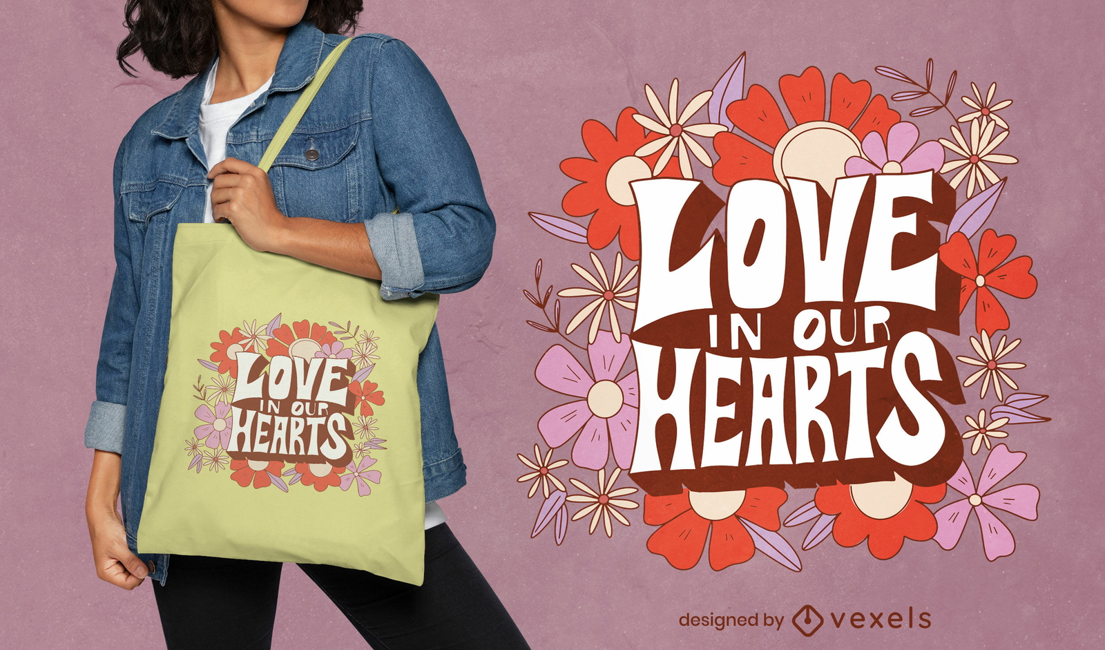 Bolso tote floral con letras de amor del día de san valentín