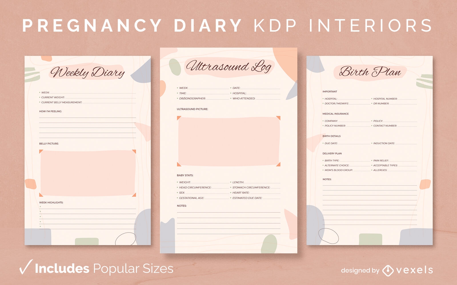 Modelo de diário de gravidez KDP design de interiores