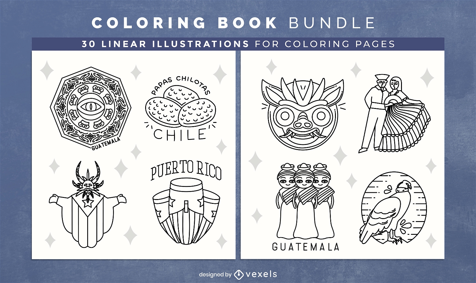 Páginas de diseño de libros para colorear de países de América Latina