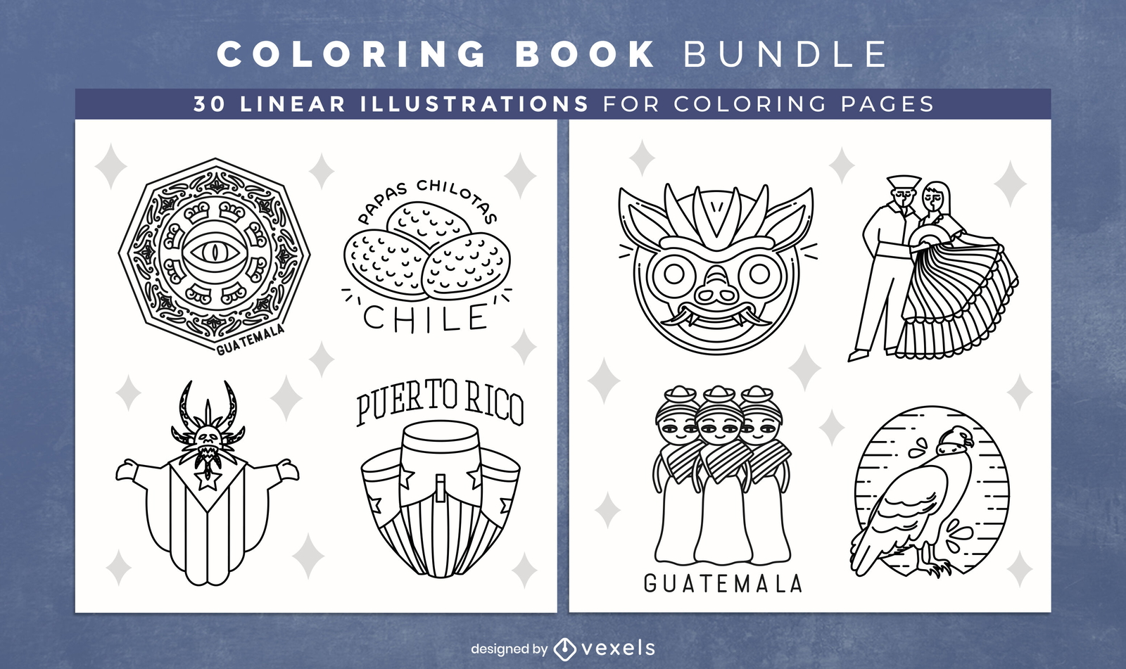 Páginas de design de livros para colorir de países da América Latina