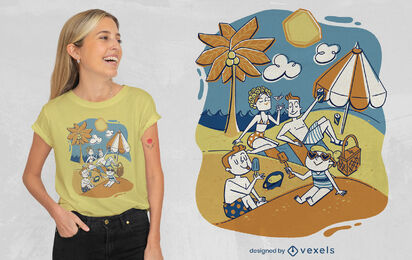 Happy people on beach day t-shirt psd