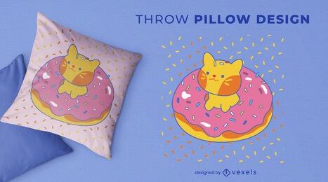 Cute cat in pink donut throw pillow design