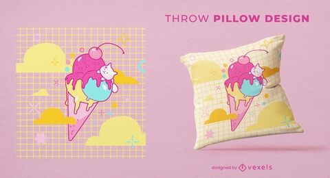 Cat in ice cream throw pillow design