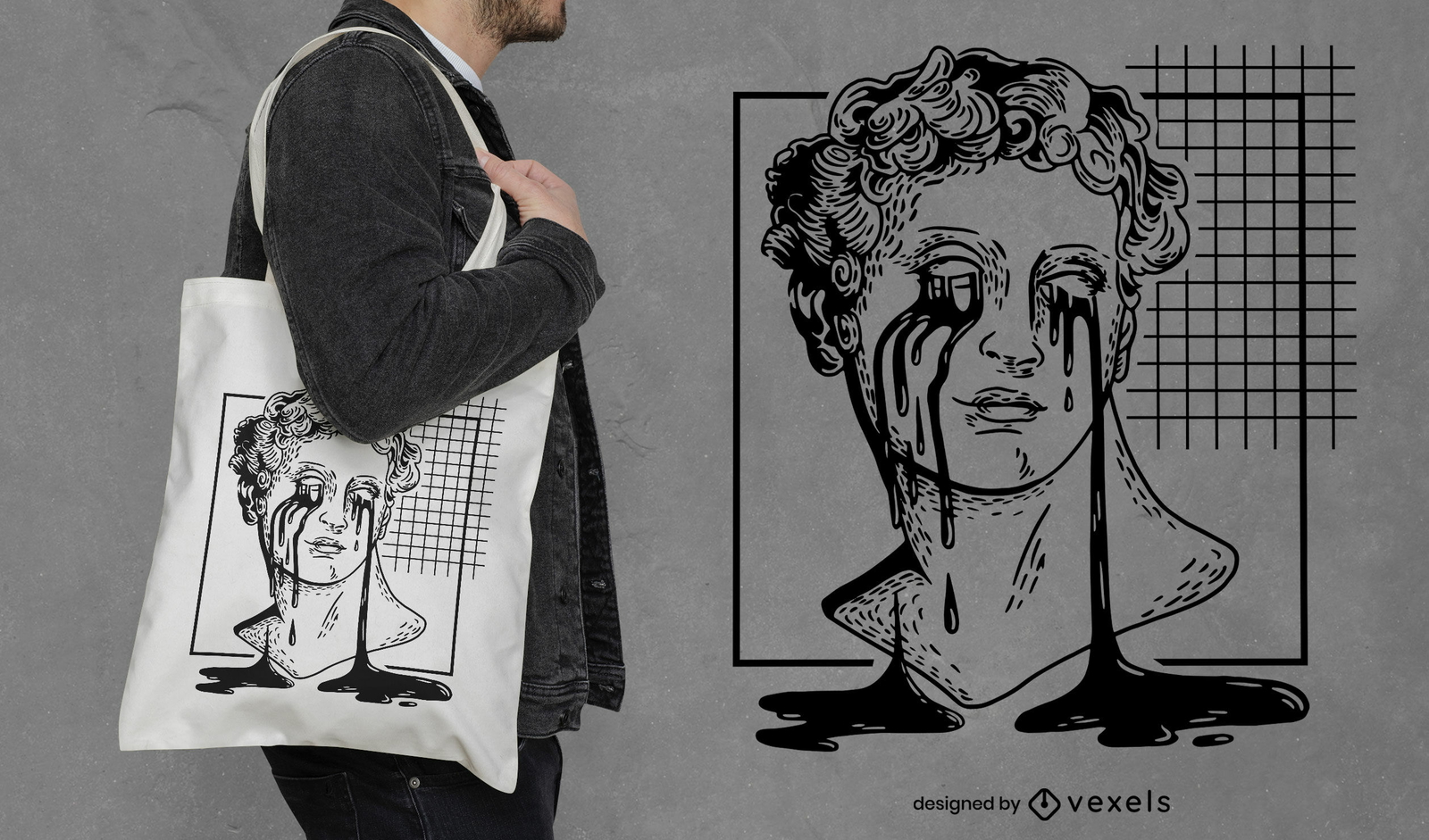 Diseño de bolsa de asas llorando con cabeza de estatua