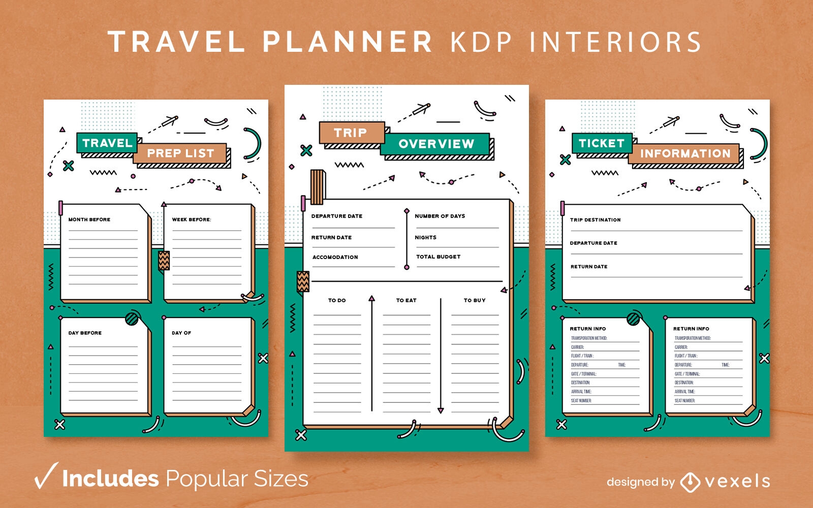 Modelo de design de diário do planejador de viagens KDP