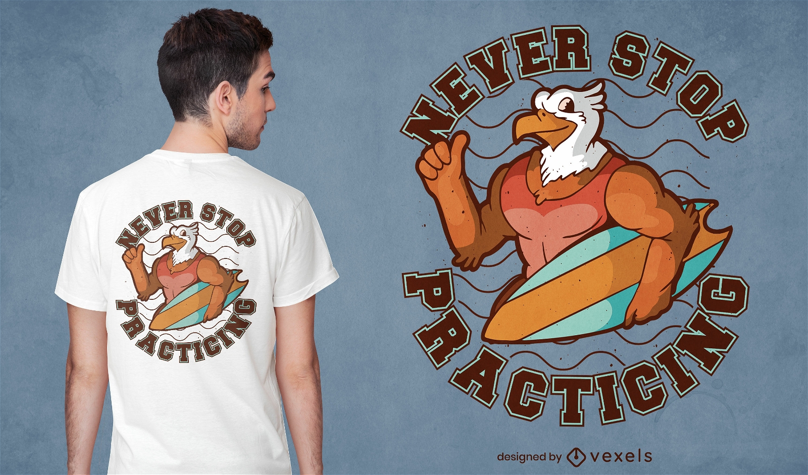 Nunca dejes de practicar el diseño de camiseta de surf eagle