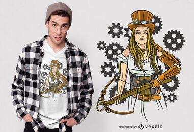 Steampunk girl with crossbow t-shirt design