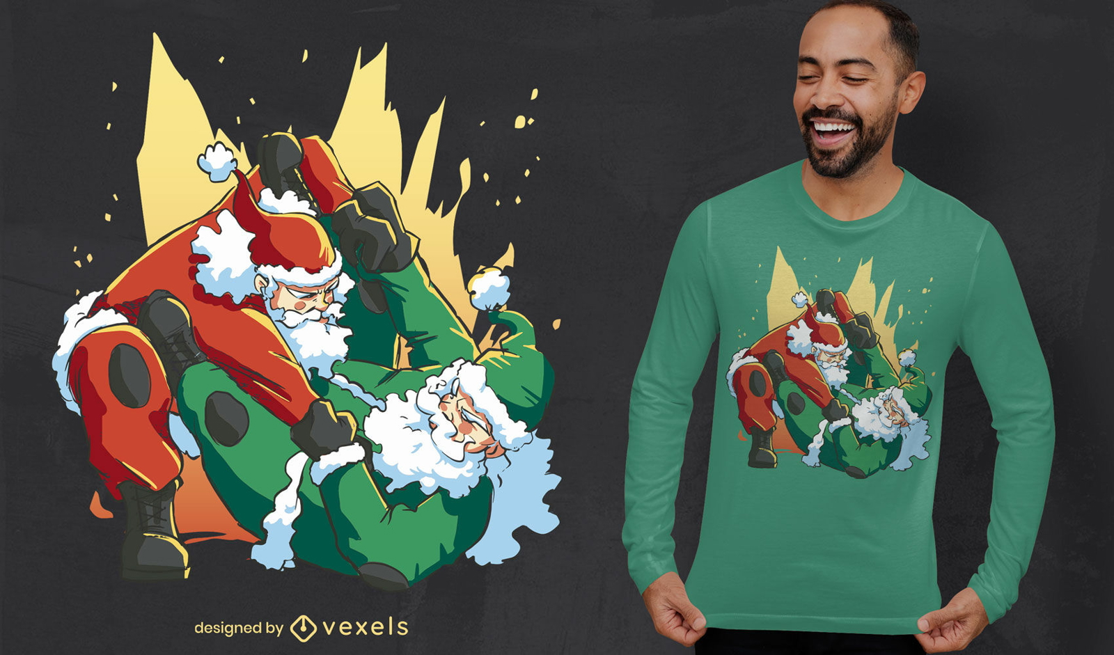 Papai Noel briga com design de camisetas de Natal