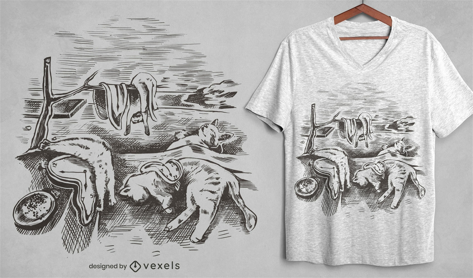 Watch and cats painting parody t-shirt design