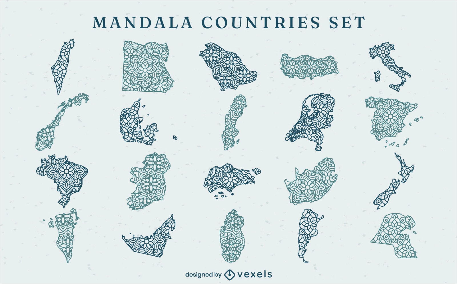 World countries map shapes mandala set