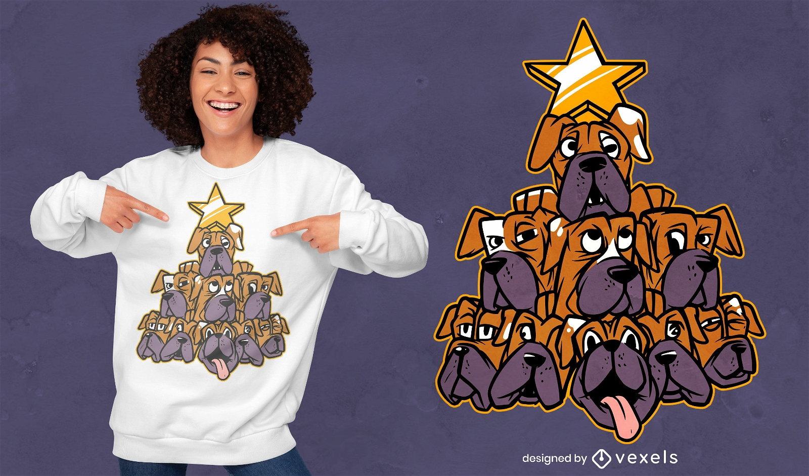 Boxer dogs christmas tree t-shirt design
