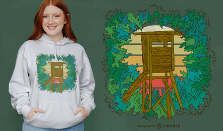 Plattform auf Waldnatur-T-Shirt-Design