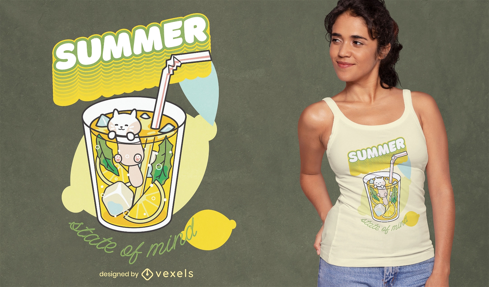 Diseño de camiseta de gato en bebida de limonada