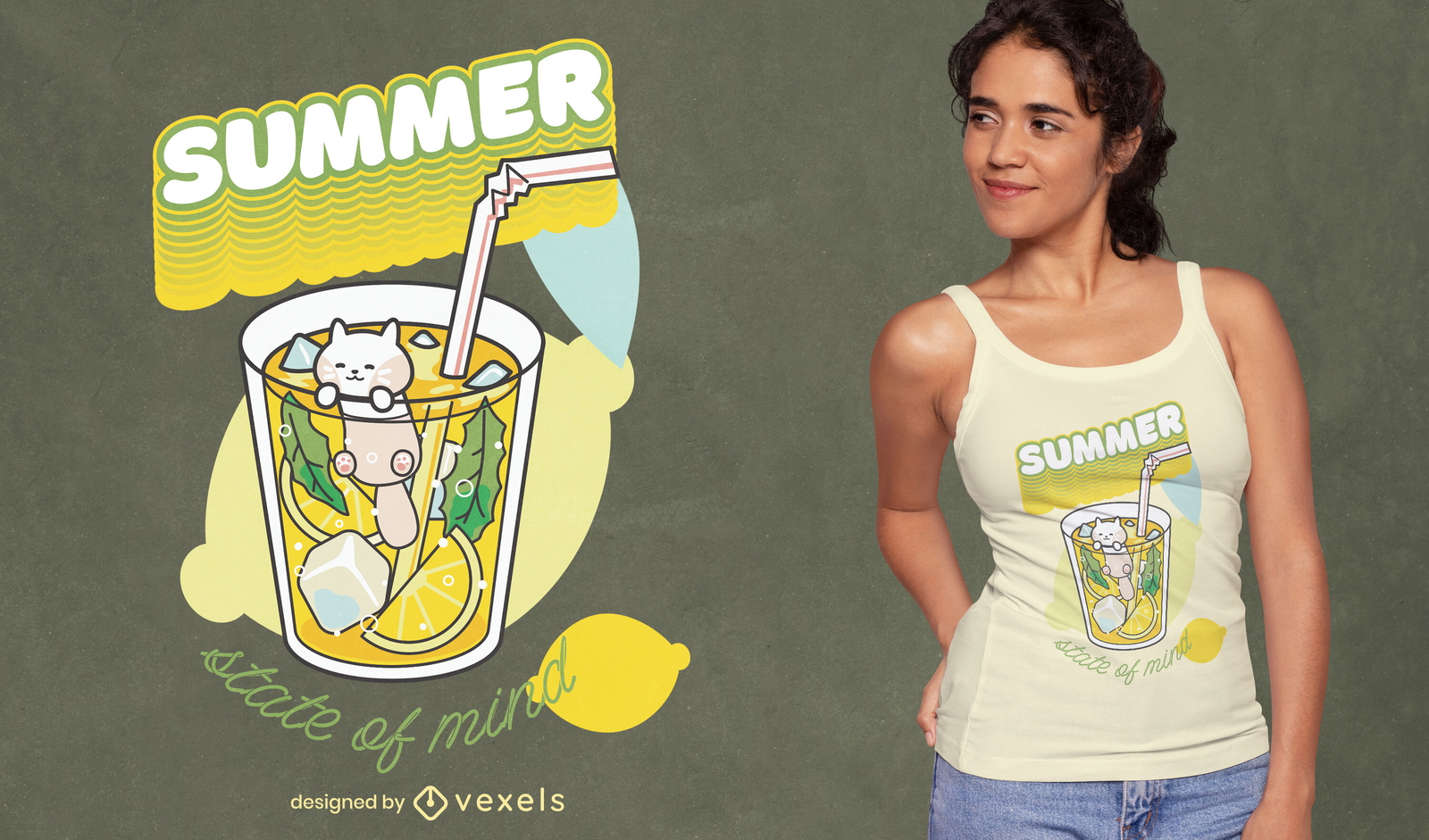 Katze im Limonadengetränk-T-Shirt-Design