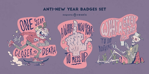 Funny anti new year zombie badge set