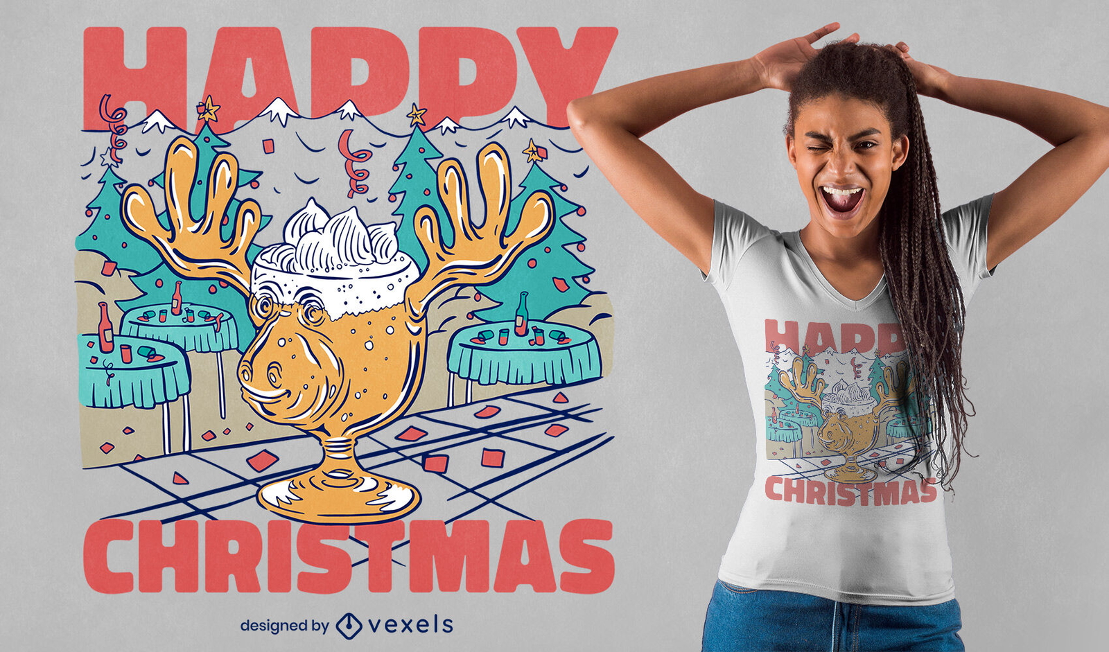 Diseño de camiseta de fiesta de navidad de cristal de alce.