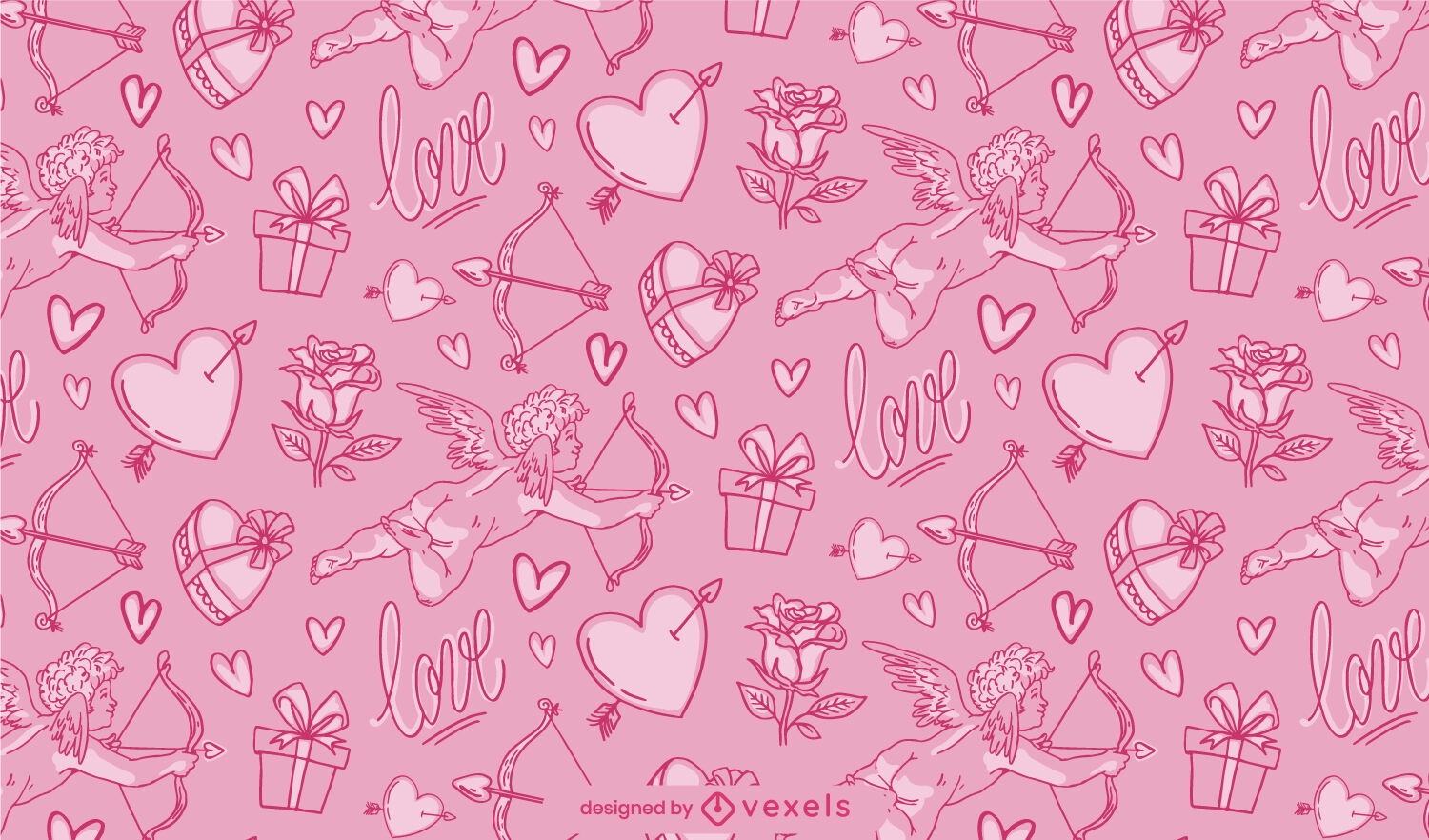 Valentines day cupid and hearts pattern design