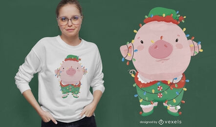 Diseño de camiseta Happy Pig Christmas