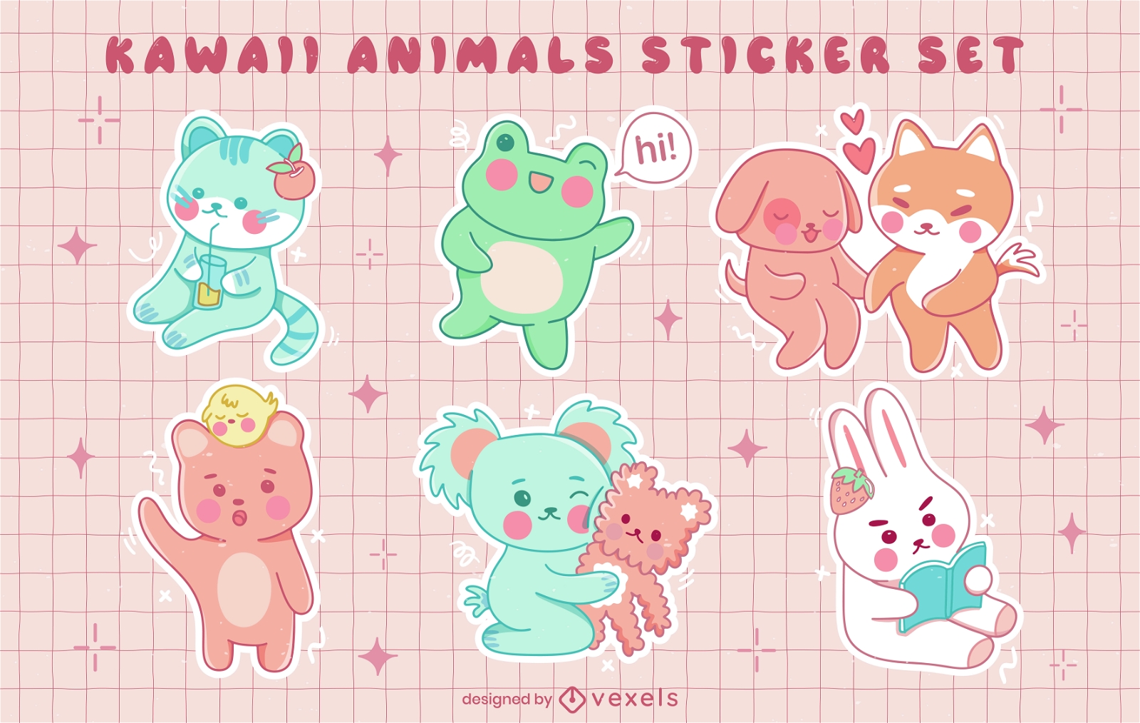 Kawaii wild animals and pets sticker set