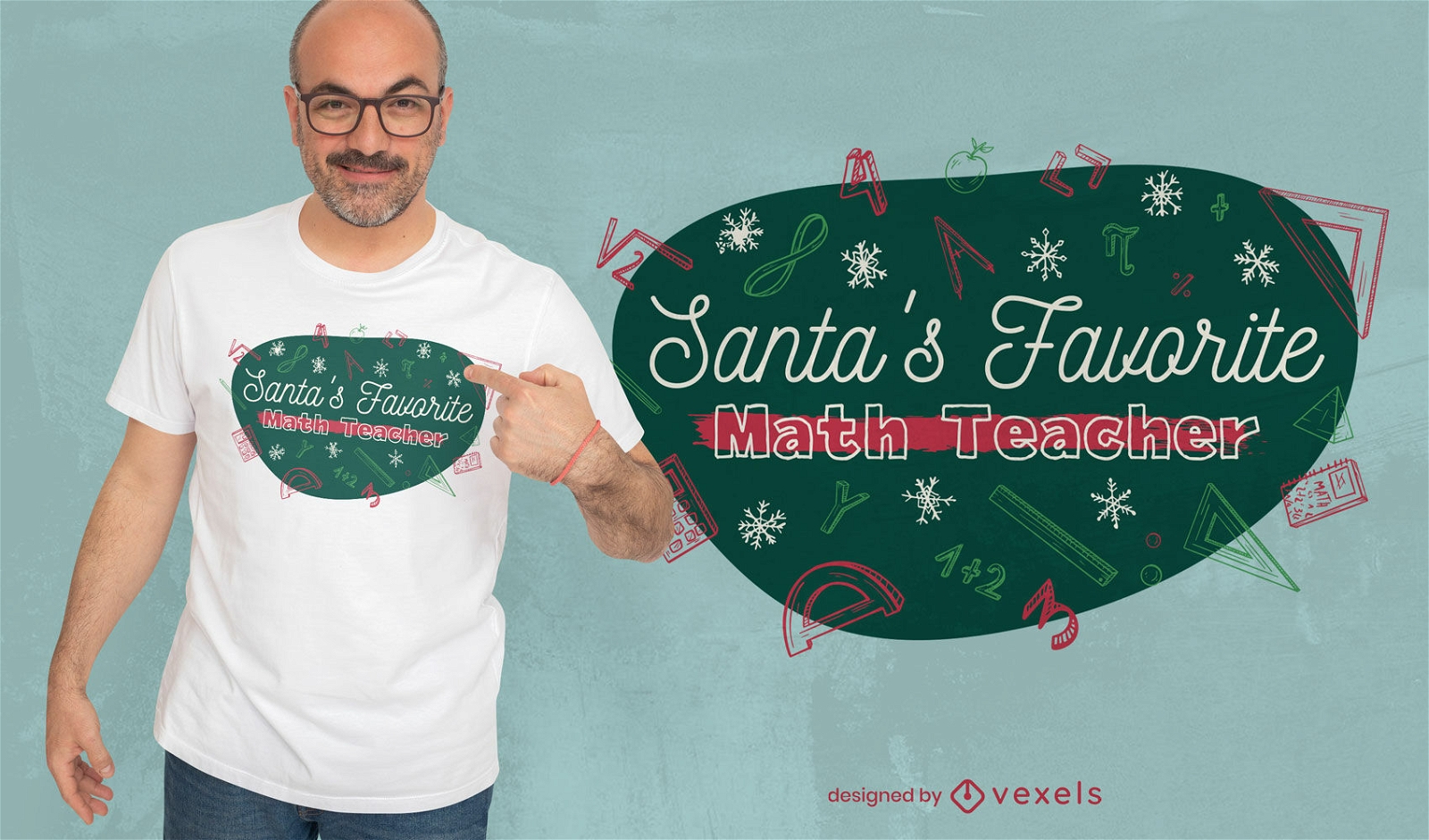 Diseño de camiseta navideña de profesor de matemáticas favorito de Santa