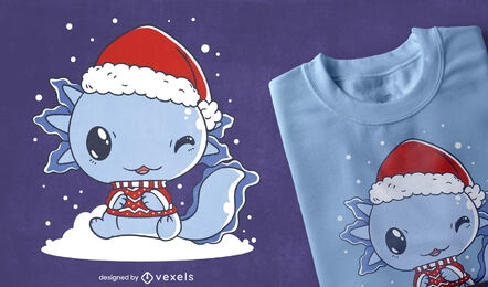 Kawaii axolotl in Christmas t-shirt design