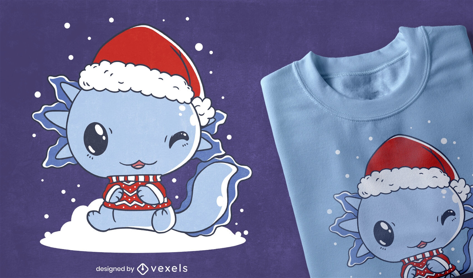 Kawaii Axolotl im weihnachtlichen T-Shirt-Design