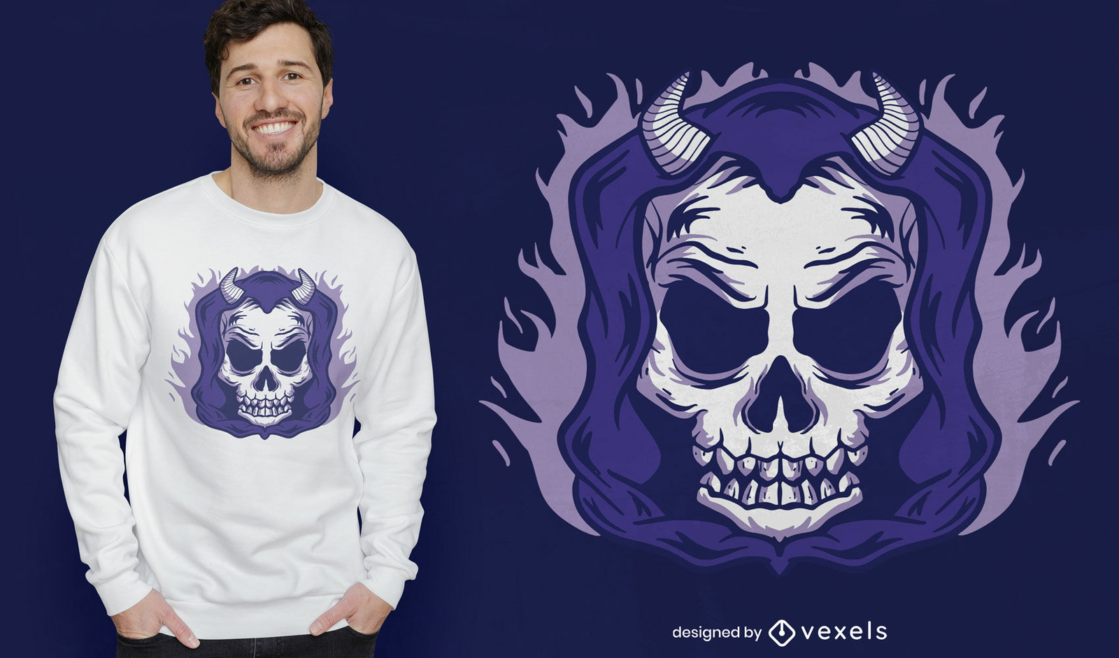 Calavera de la muerte con diseño de camiseta de cuernos.