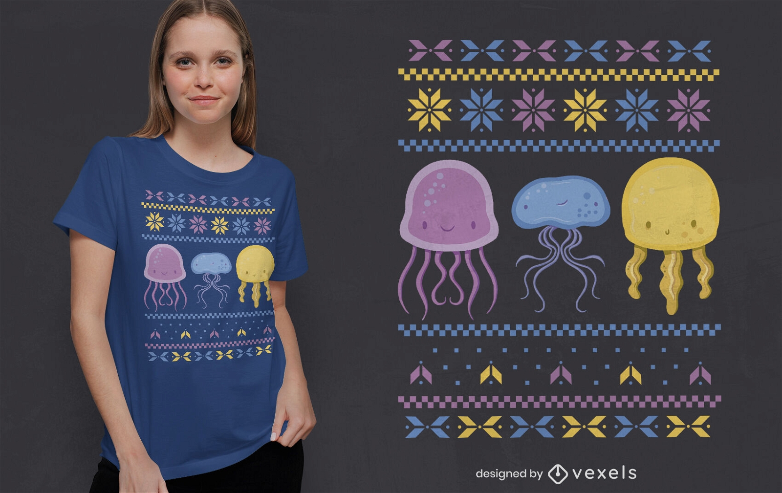Ugly sweater jellyfish t-shirt design