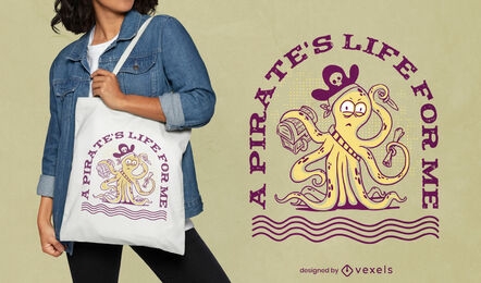 Pirate octopus sea animal tote bag design