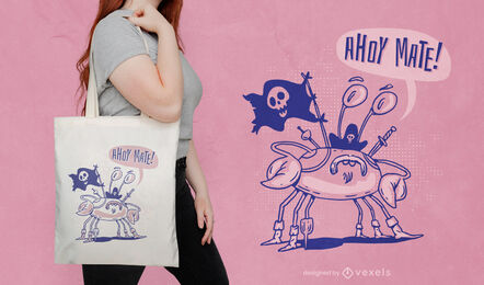 Diseño de bolsa de asas pirata animal cangrejo