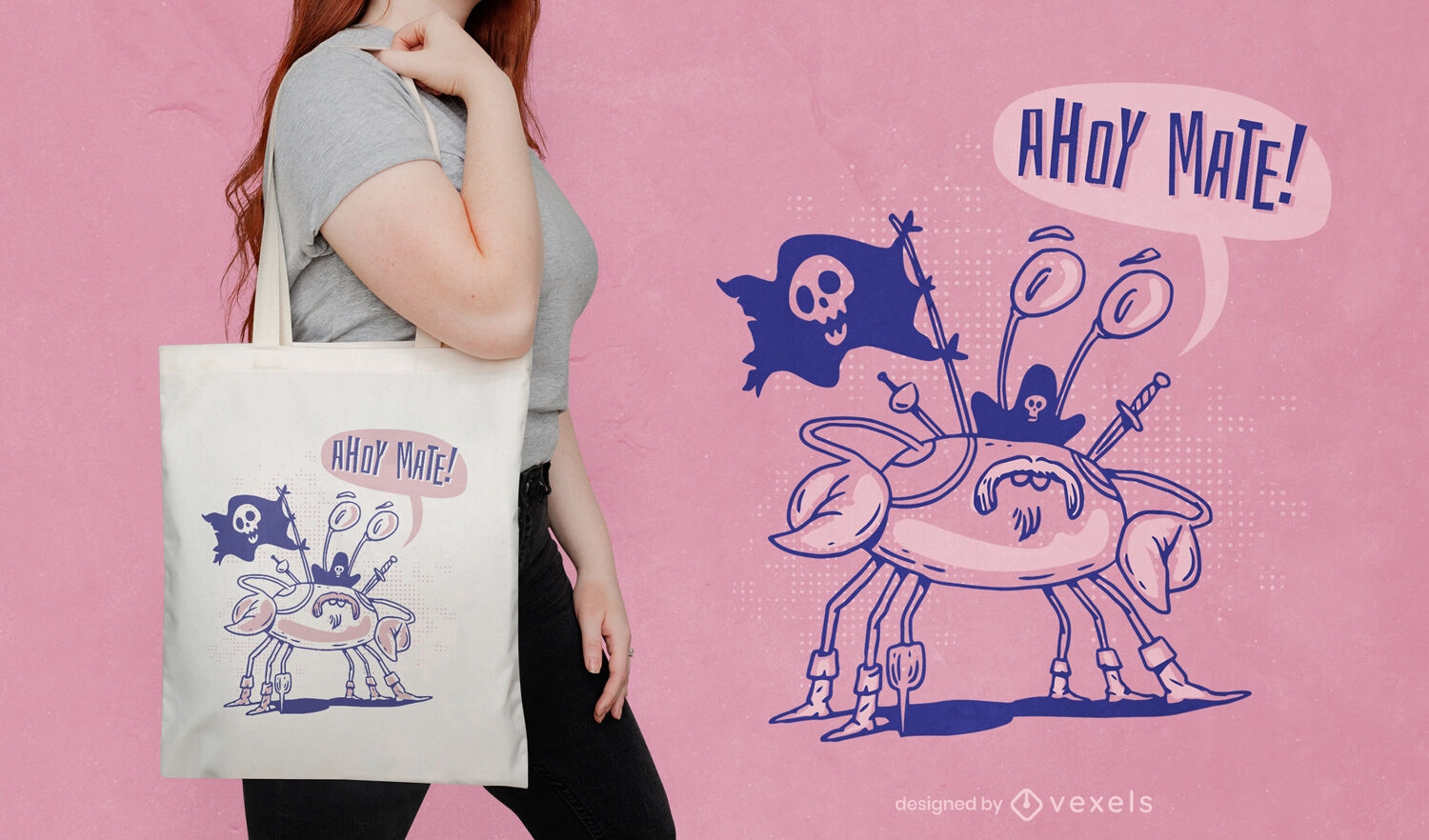 Crab animal pirate tote bag design