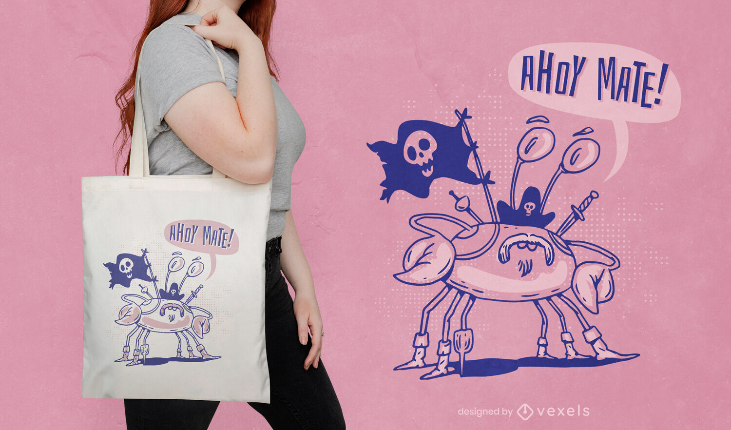 Diseño de bolsa de asas pirata animal cangrejo