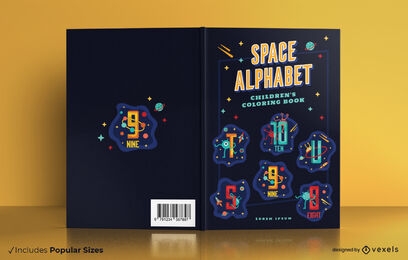 Diseño de portada de libro de alfabeto de planetas espaciales