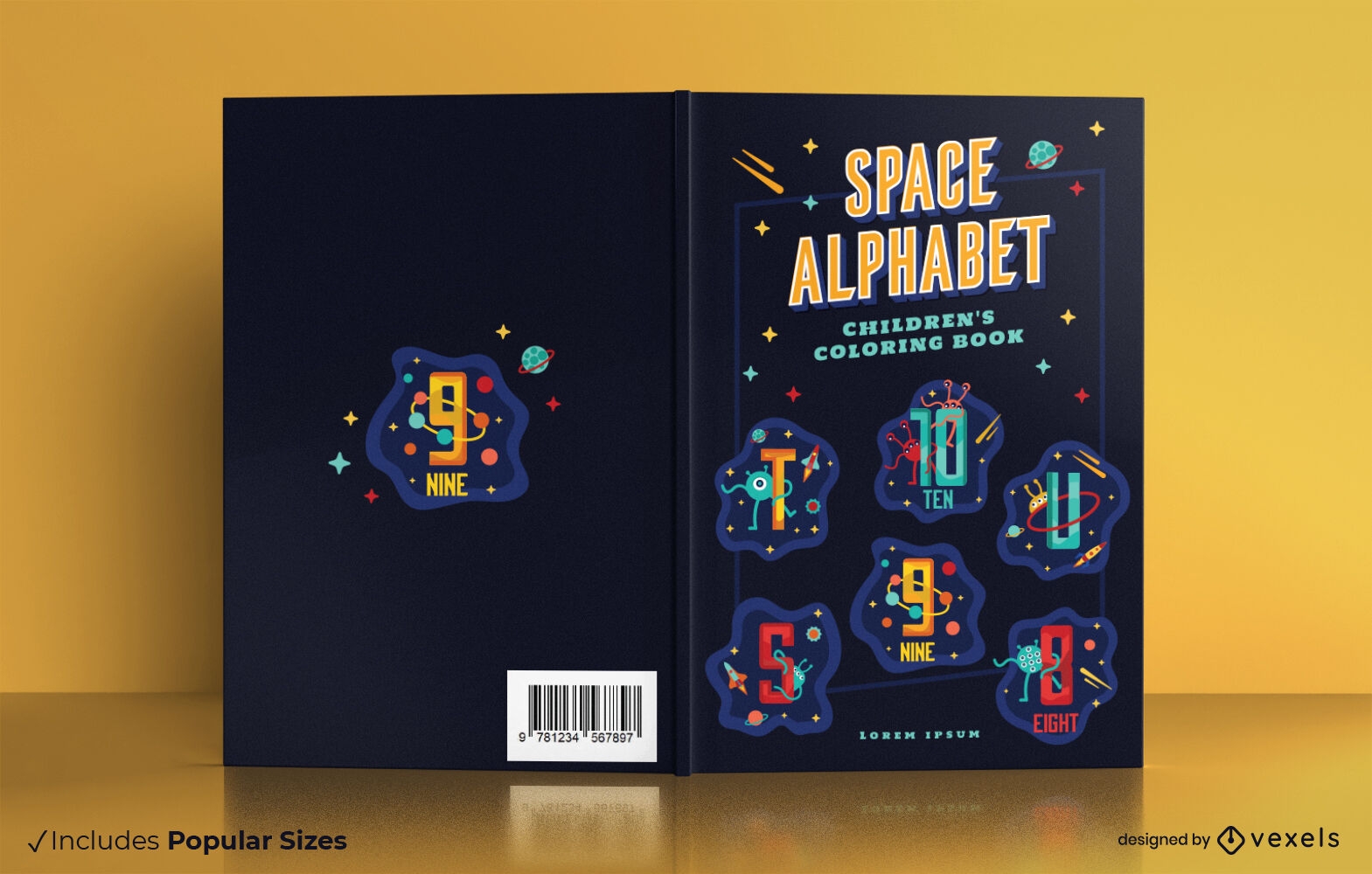 Design da capa do livro do alfabeto dos planetas espaciais