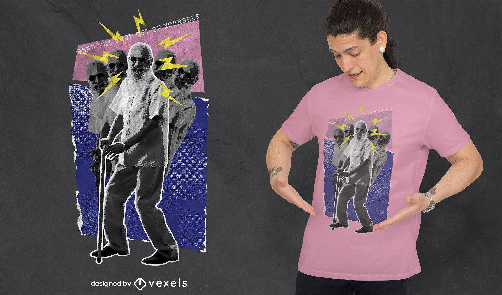 Alter Mann tanzt mit Rohrstock-T-Shirt PSD