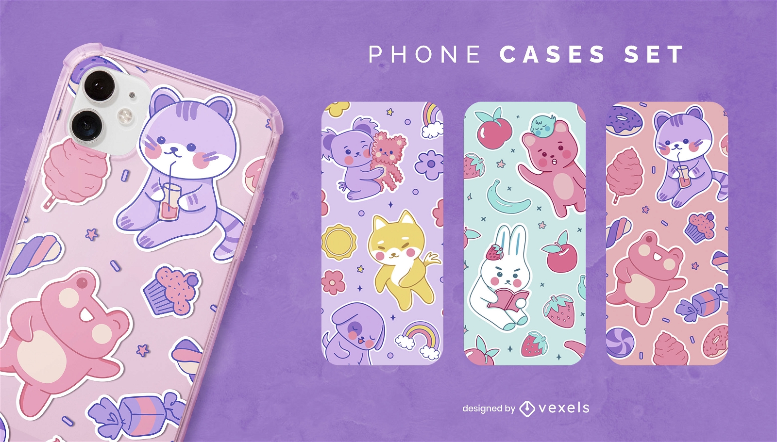 Baby animals kawaii phone case set