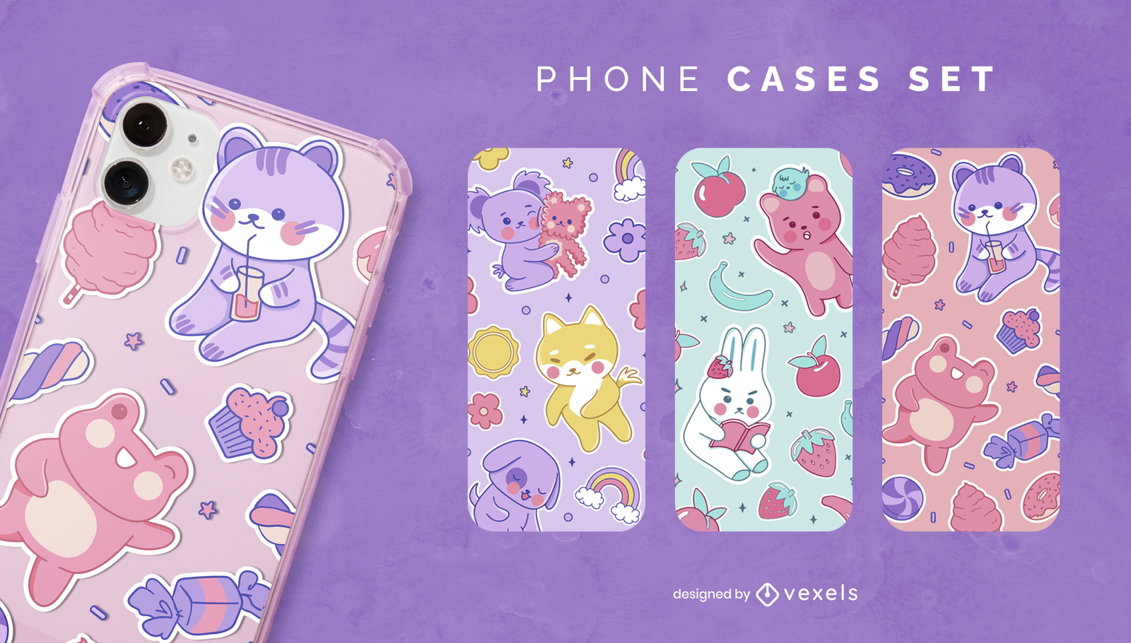 Conjunto de capa de telefone bebê animais kawaii