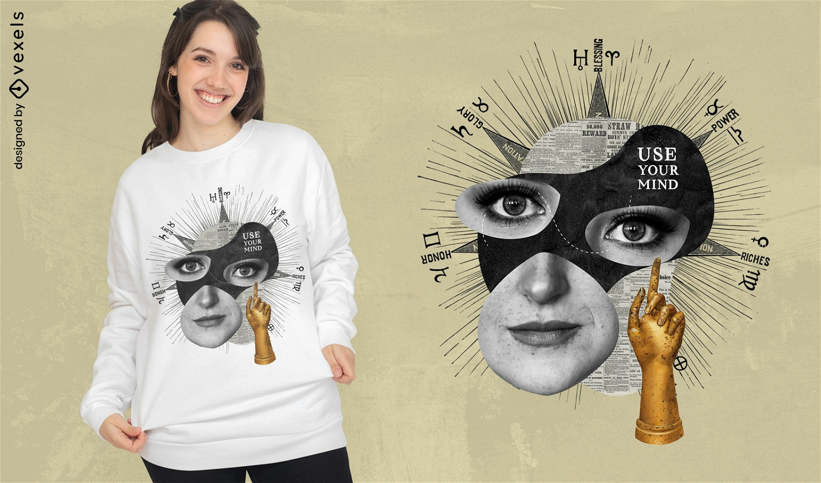 Womans face collage t-shirt psd