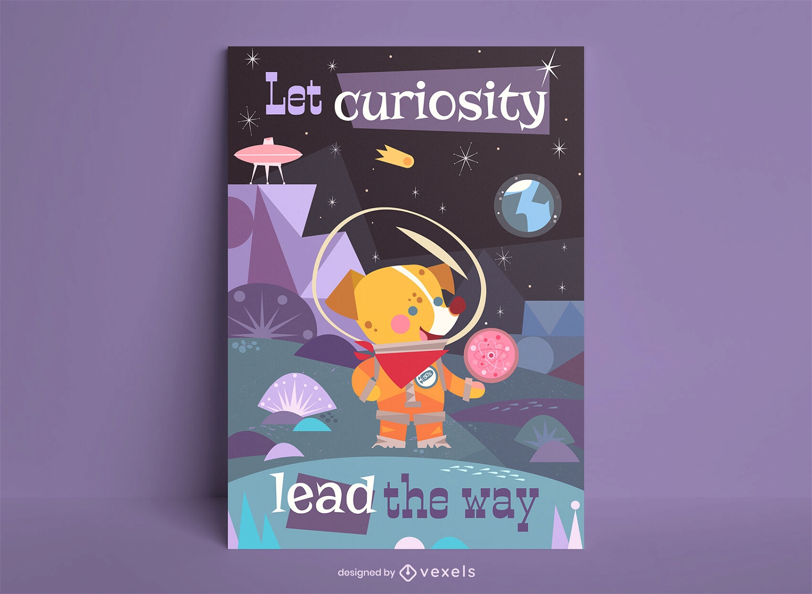 Astronaut dog in space poster template