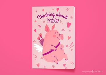 Animal de porco cupido cartão de felicitações para o dia dos namorados