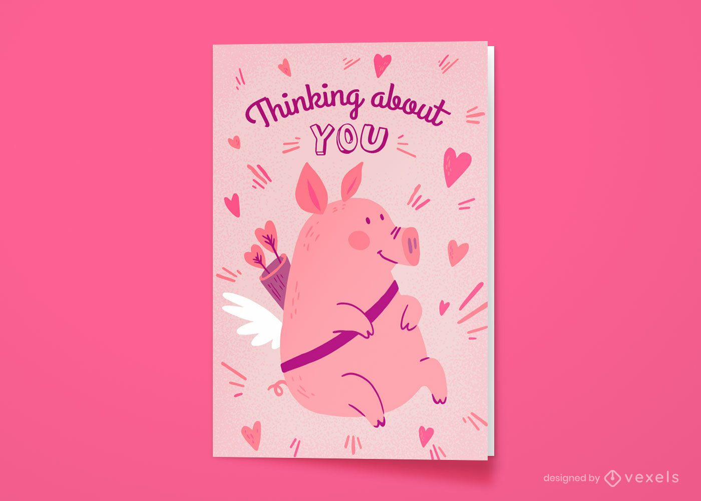 Tarjeta de felicitación del día de san valentín cupido animal cerdo