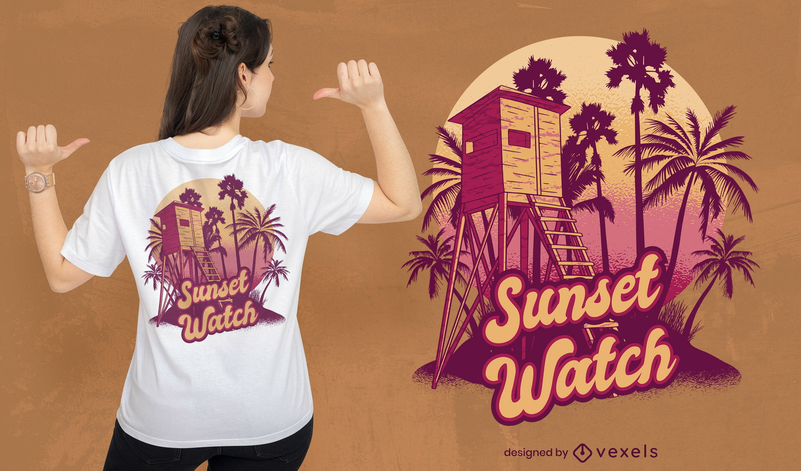 Diseño de camiseta de playa de torre de salvavidas.