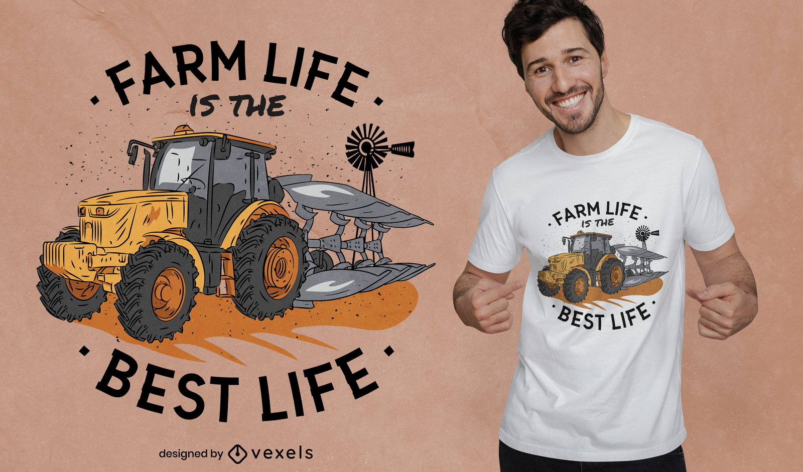 Design de t-shirt com citações de trator agrícola amarelo