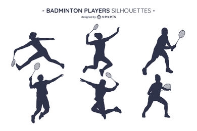 Badminton players silhouettes set