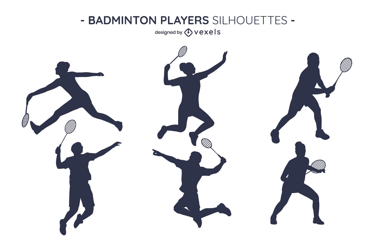Conjunto de silhuetas de jogadores de badminton