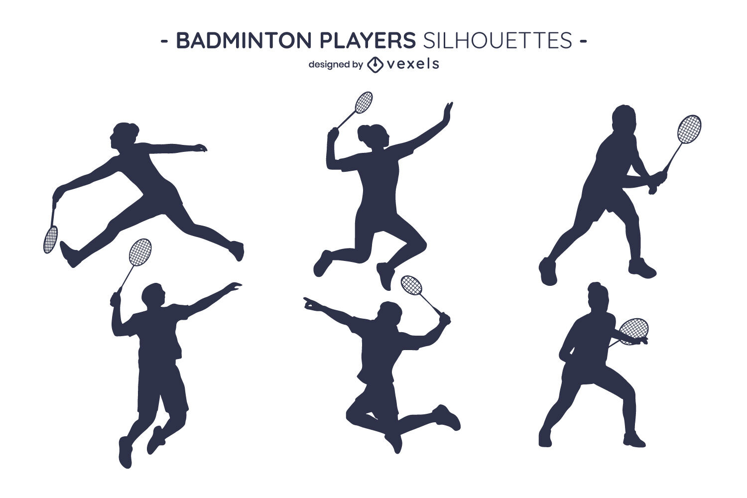 Conjunto de siluetas de jugadores de bádminton